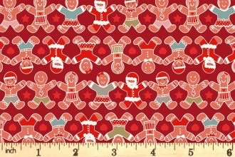 LAST BOLT! Lewis & Irene Gingerbread Season Fabric Collection Gingerbread People on Red Authentic Premium 100% Cotton Fabrics