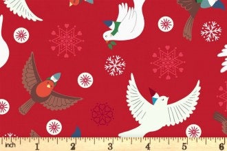 LAST BOLT! Glow-In-The-Dark Lewis & Irene Hygge Glow Fabric Collection Glowing Flying Tomte on Red Authentic Premium 100% Cotton Fabrics