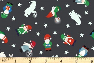 LAST BOLT! Glow-In-The-Dark Lewis & Irene Hygge Glow Fabric Collection Glowing Mini Tomte on Charcoal Authentic Premium 100% Cotton Fabrics