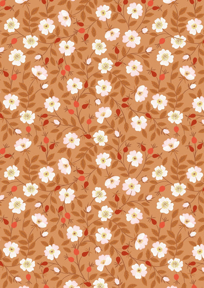 Lewis & Irene Evergreen Fabric Collection Dog Rose on Rust A693.2