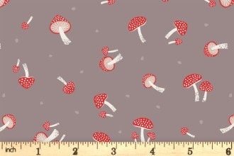 Lewis & Irene Evergreen Fabric Collection Mushrooms on Warm Grey A694.3