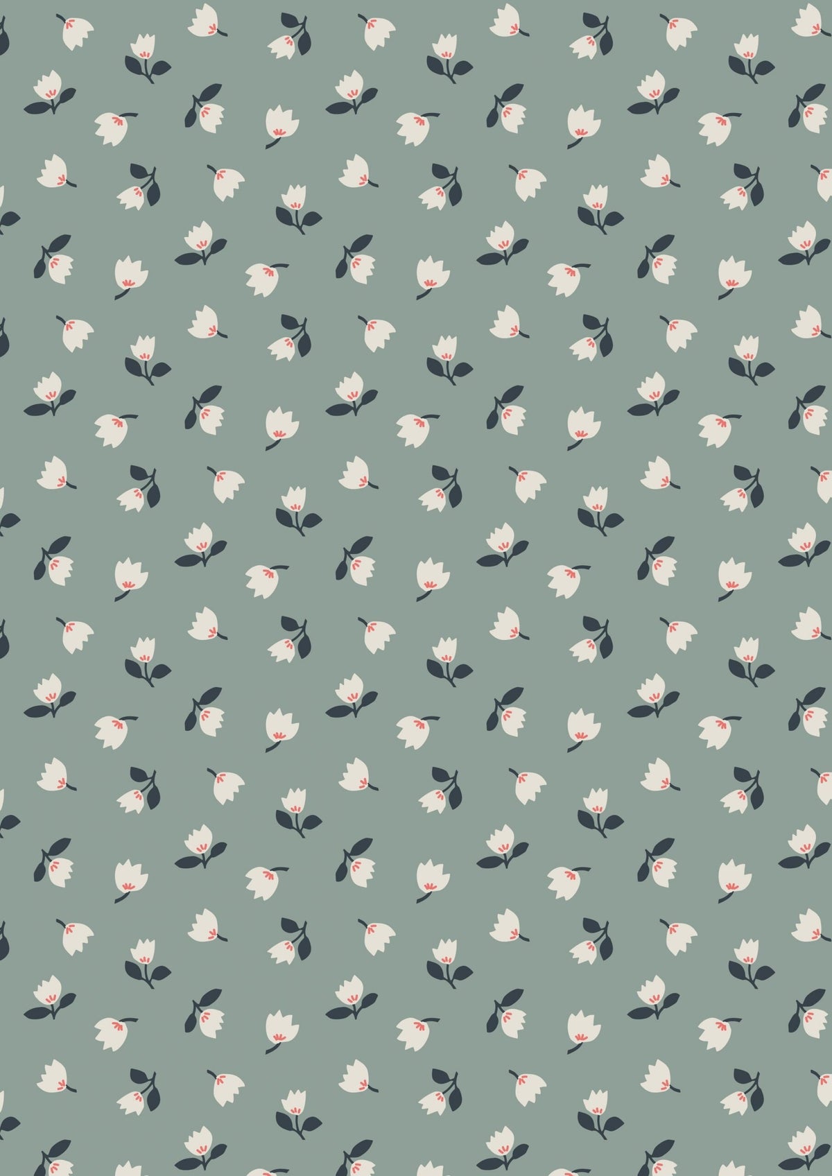 Lewis & Irene Folk Floral Fabric Collection Little Flowers on Iced Sage A667.3