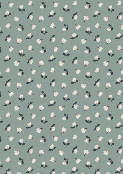 Lewis & Irene Folk Floral Fabric Collection Little Flowers on Iced Sage A667.3