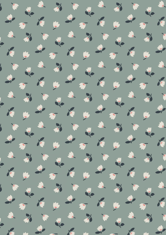 Lewis & Irene Folk Floral Fabric Collection Little Flowers on Iced Sage A667.3