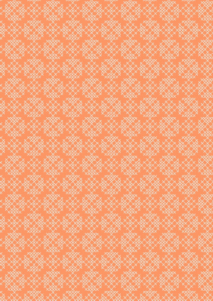 Lewis & Irene Folk Floral Fabric Collection Cross Stitch on Autumn Orange Authentic Premium 100% Cotton Fabrics