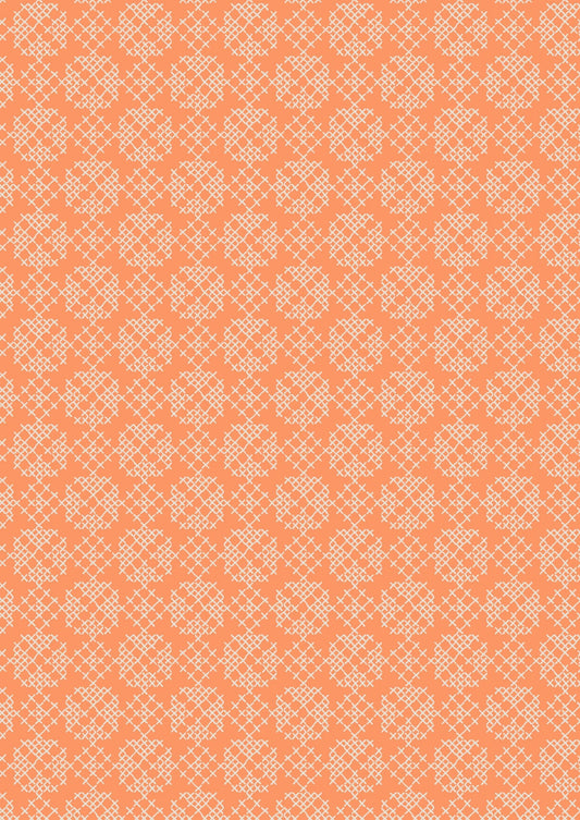 Lewis & Irene Folk Floral Fabric Collection Cross Stitch on Autumn Orange Authentic Premium 100% Cotton Fabrics