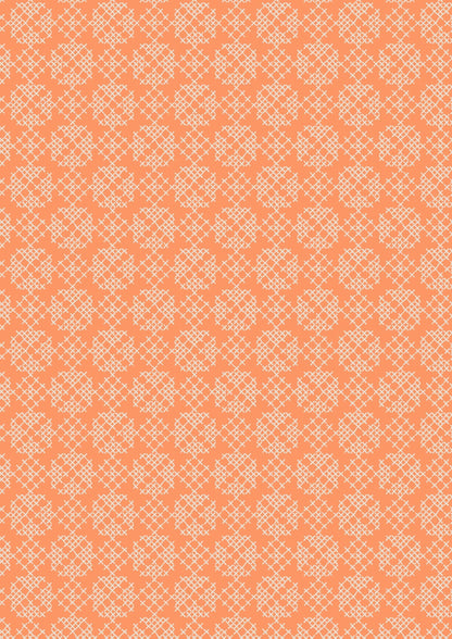 Lewis & Irene Folk Floral Fabric Collection Cross Stitch on Autumn Orange A668.1