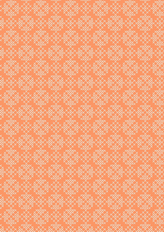 Lewis & Irene Folk Floral Fabric Collection Cross Stitch on Autumn Orange A668.1