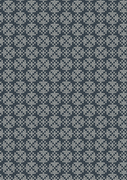 Lewis & Irene Folk Floral Fabric Collection Cross Stitch on Navy Blue A668.3