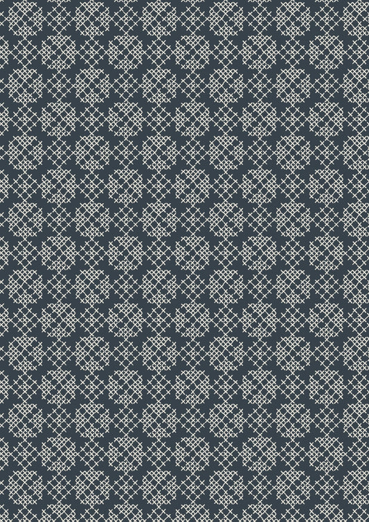 Lewis & Irene Folk Floral Fabric Collection Cross Stitch on Navy Blue A668.3