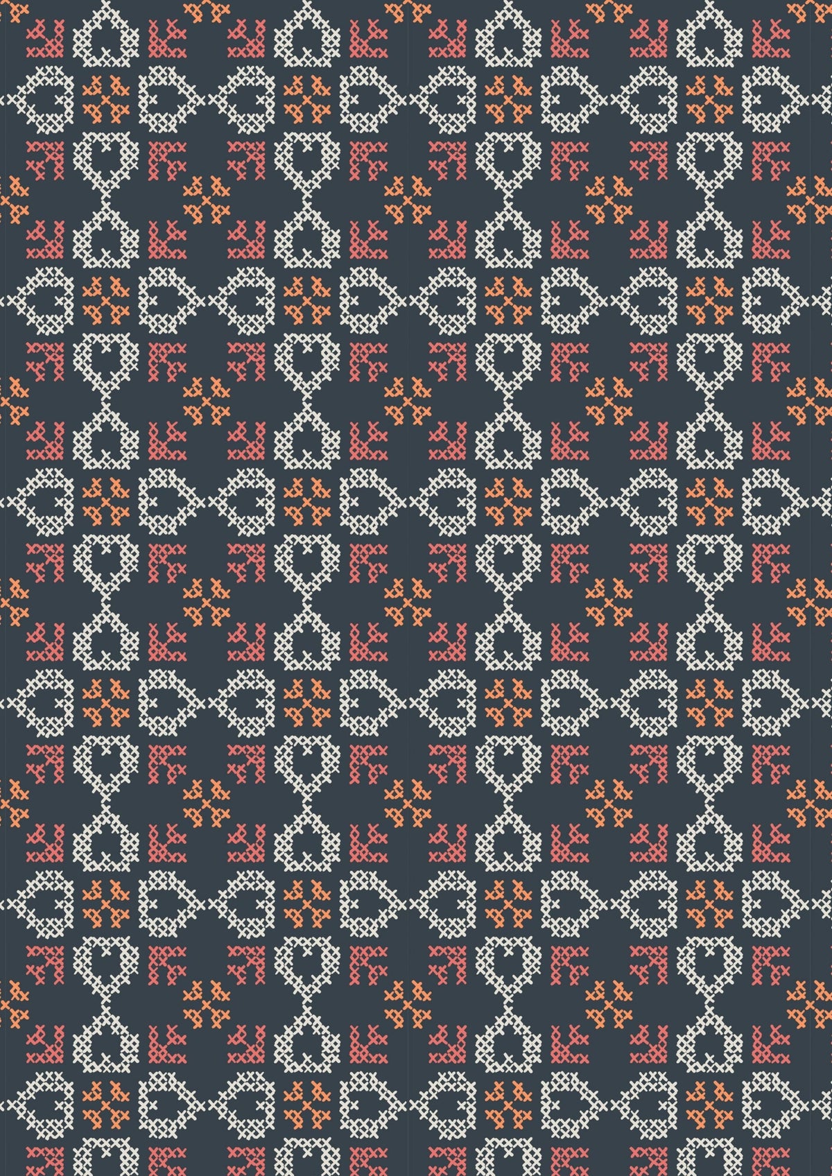 Lewis & Irene Folk Floral Fabric Collection Cross Stitch Hearts on Navy Blue A669.3