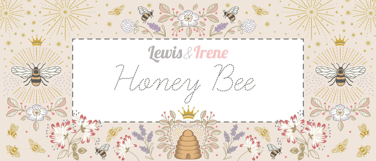 LAST BOLT!! Lewis & Irene Honey Bee Fabric Collection Starburst with Gold Metallic on Fawn Premium 100% Cotton Fabrics