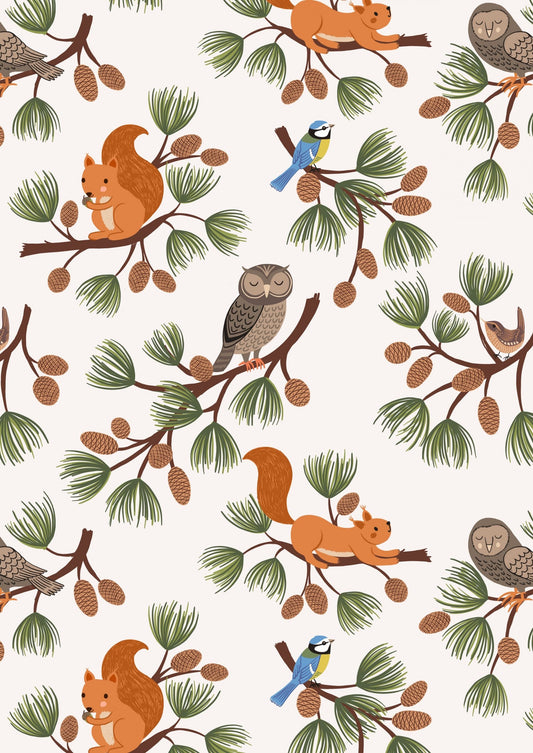 Lewis & Irene Evergreen Fabric Collection Pine Cone Branches on Cream A691.1
