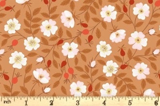 Lewis & Irene Evergreen Fabric Collection Dog Rose on Rust A693.2