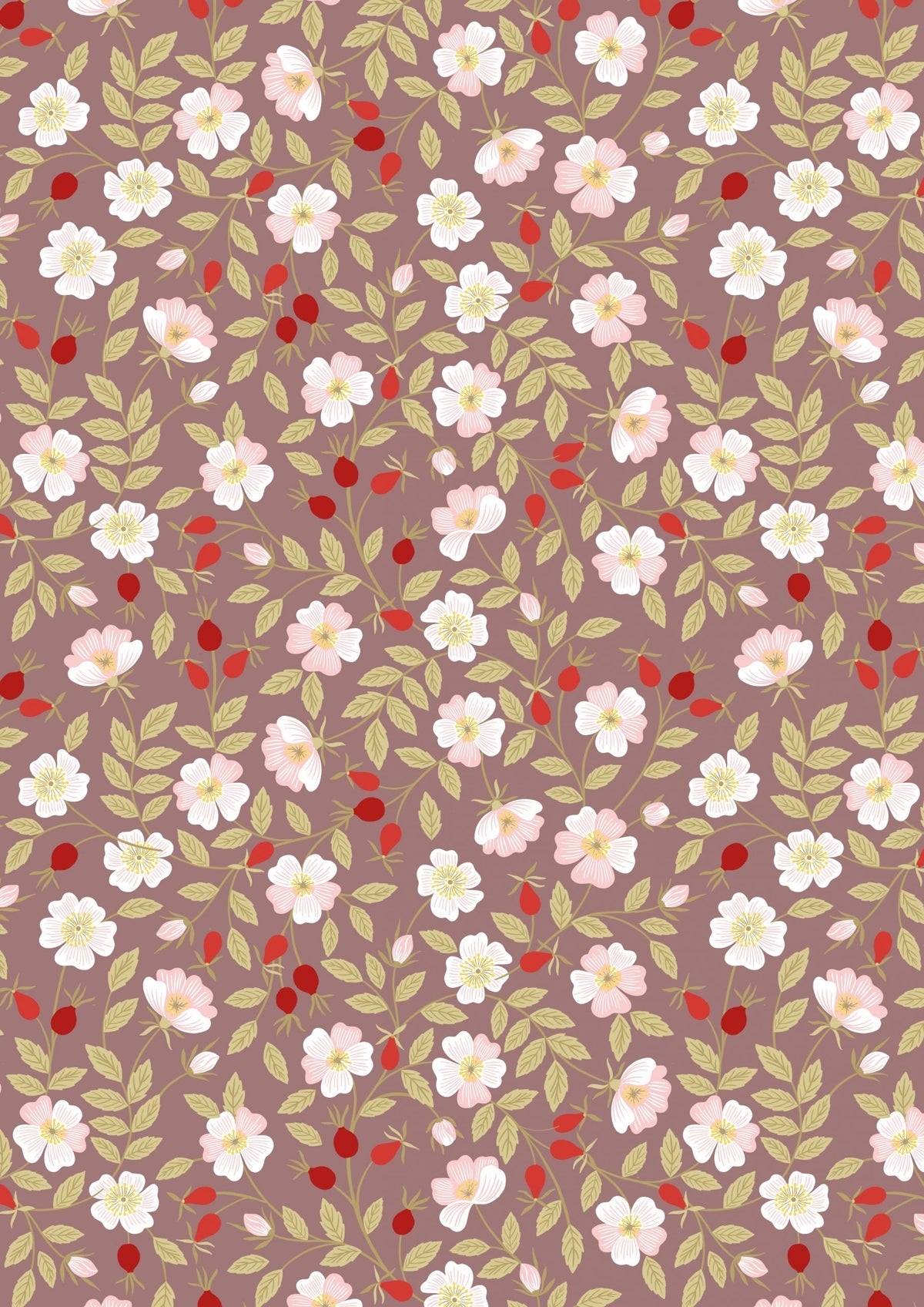 Lewis & Irene Evergreen Fabric Collection Dog Rose on Soft Brown Authentic Premium 100% Cotton Quilt Shop Quality Fabrics