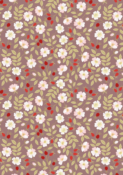 Lewis & Irene Evergreen Fabric Collection Dog Rose on Soft Brown Authentic Premium 100% Cotton Quilt Shop Quality Fabrics