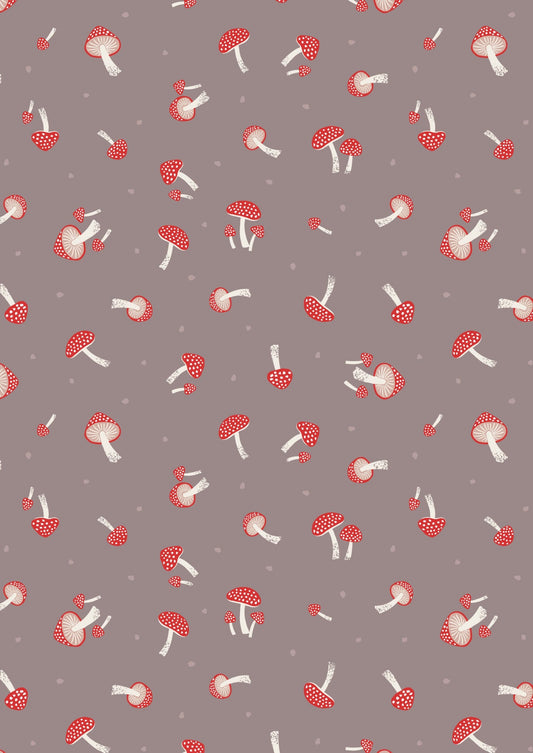 Lewis & Irene Evergreen Fabric Collection Mushrooms on Warm Grey A694.3