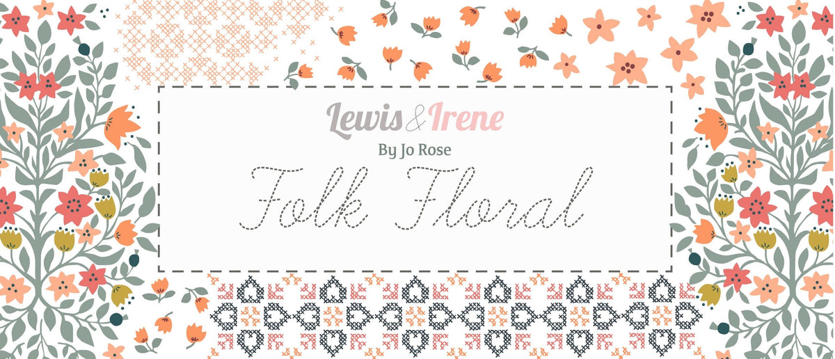 Lewis & Irene Folk Floral Fabric Collection Little Flowers on Peach Authentic Premium 100% Cotton Quilt Shop Quality Fabrics