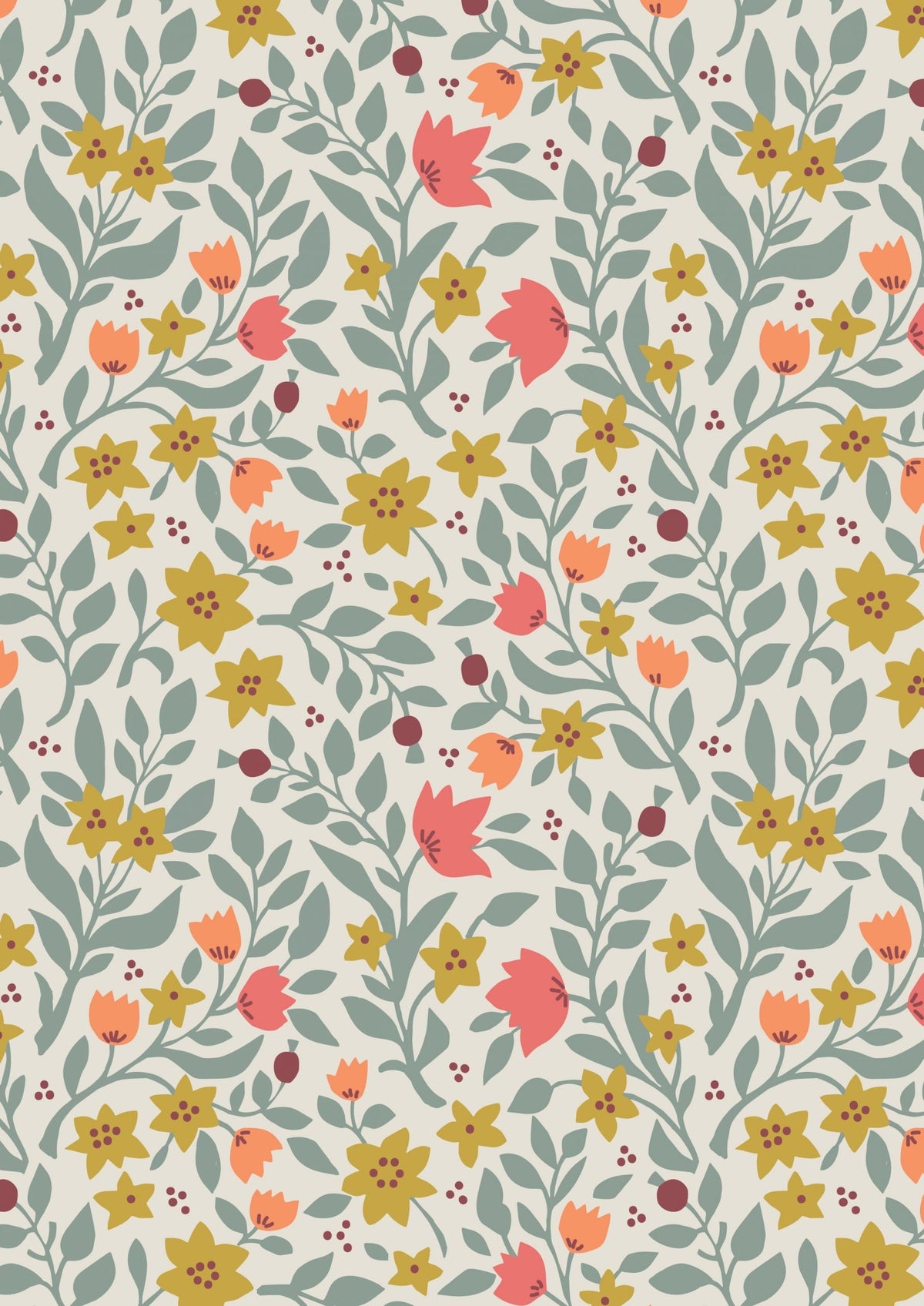 Lewis & Irene Folk Floral Fabric Collection Folk Floral All Over on Cream A670.1