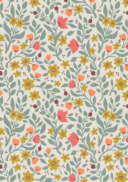 Lewis & Irene Folk Floral Fabric Collection Folk Floral All Over on Cream A670.1