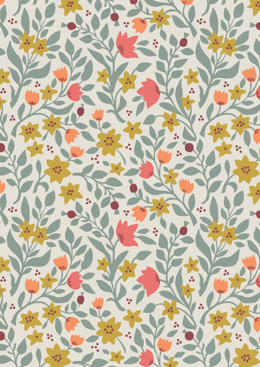 Lewis & Irene Folk Floral Fabric Collection Folk Floral All Over on Cream A670.1