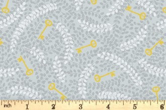 Lewis & Irene Secret Winter Garden Fabric Collection Metallic Gold Keys on Gray Authentic Premium 100% Cotton Fabrics