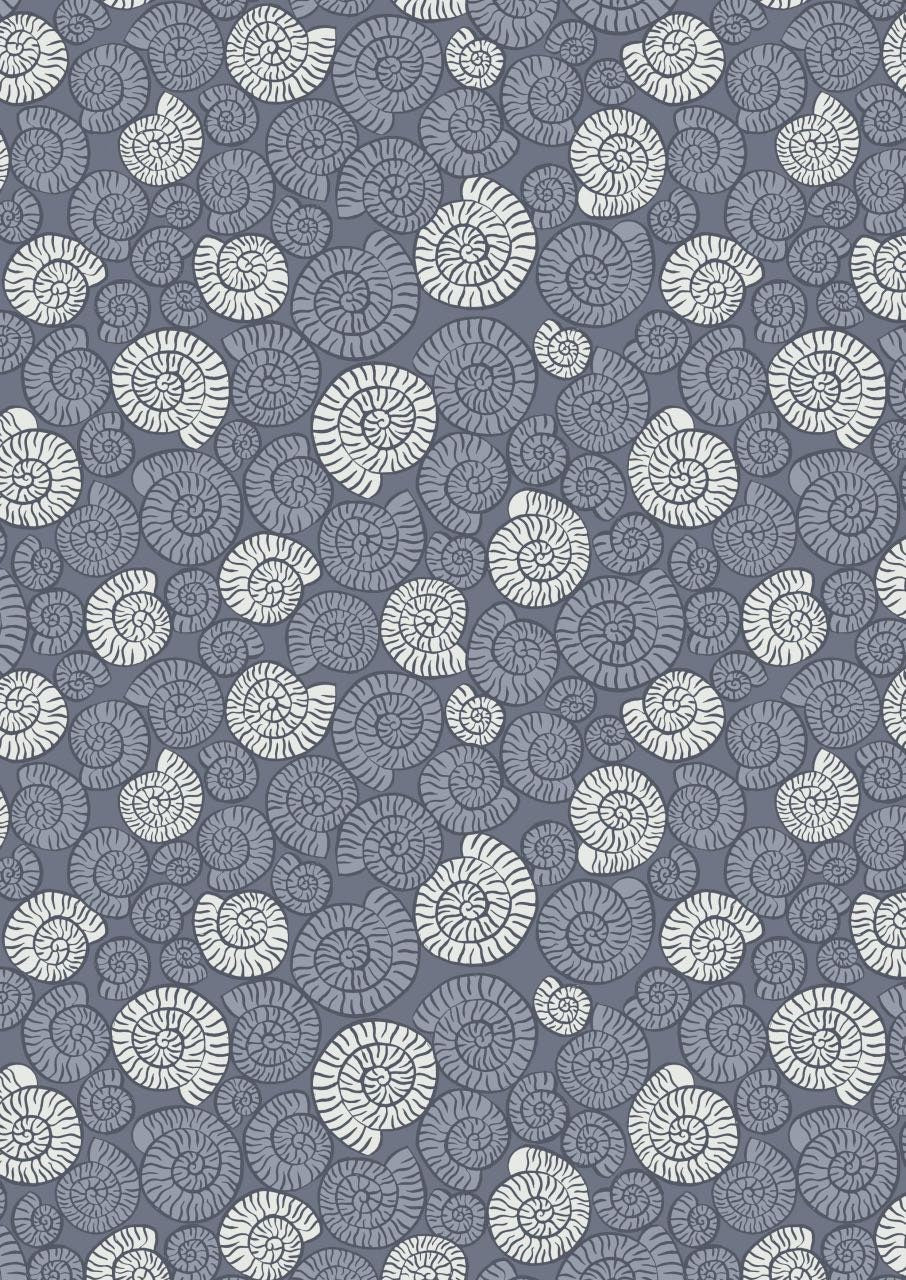 Lewis & Irene Dino Glow Fabric Collection Ammonites on Dark Grey A673.3