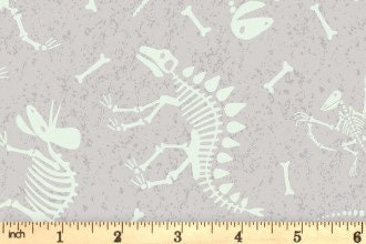 Lewis & Irene Dino Glow Fabric Collection Dino Skeltons on Light Grey A674.1