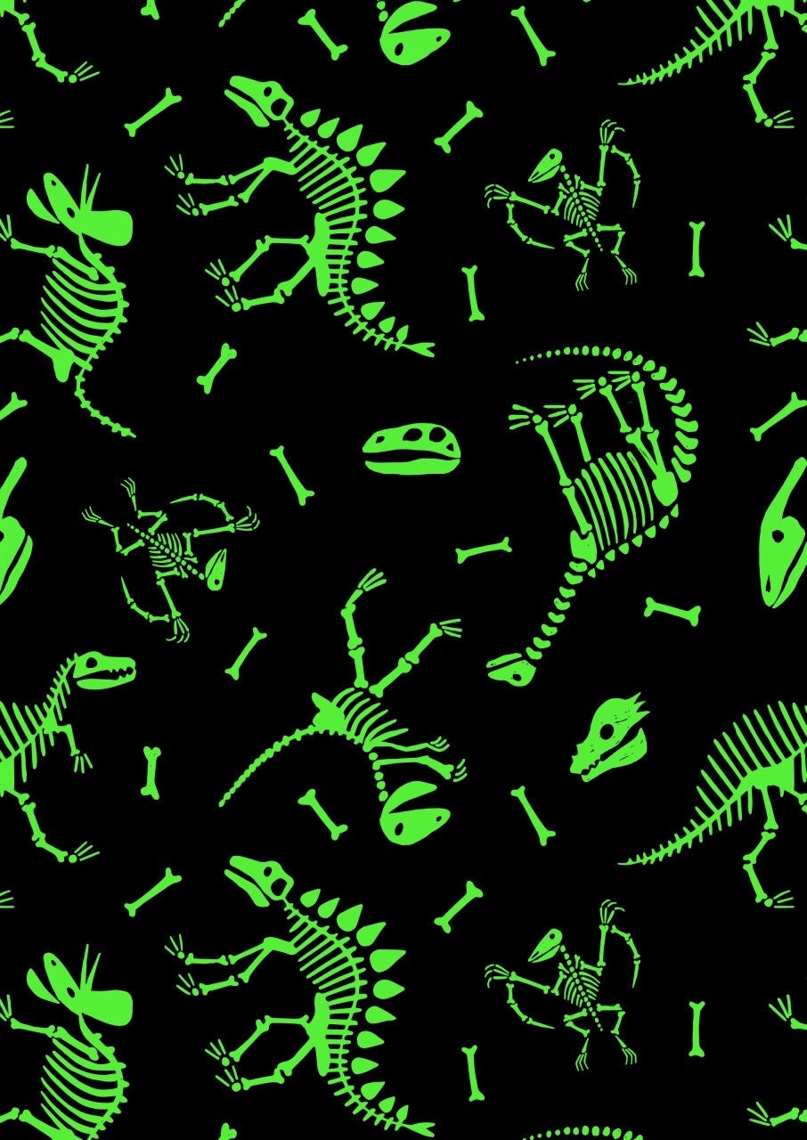Lewis & Irene Dino Glow Fabric Collection Dino Skeltons on Light Grey A674.1