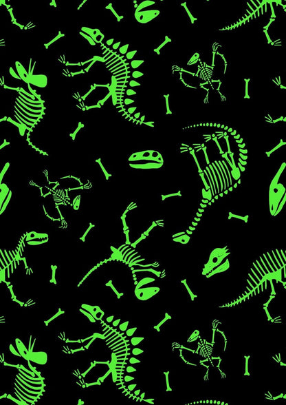 Lewis & Irene Dino Glow Fabric Collection Dino Skeltons on Light Grey A674.1