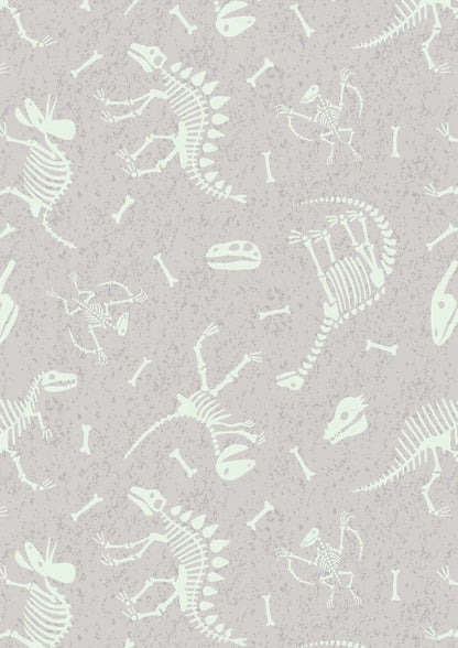 Lewis & Irene Dino Glow Fabric Collection Dino Skeltons on Light Grey A674.1