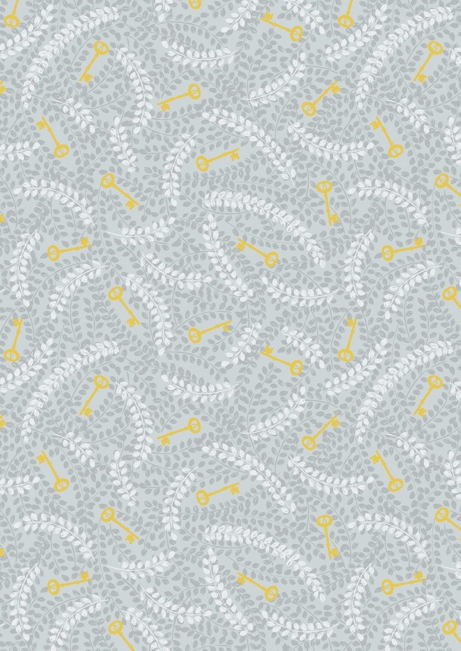 Lewis & Irene Secret Winter Garden Fabric Collection Metallic Gold Keys on Gray Authentic Premium 100% Cotton Fabrics