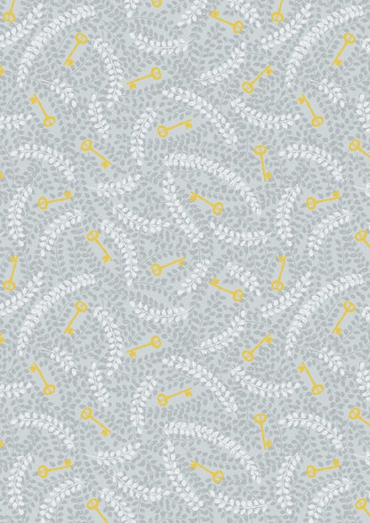 Lewis & Irene Secret Winter Garden Fabric Collection Metallic Gold Keys on Gray Authentic Premium 100% Cotton Fabrics