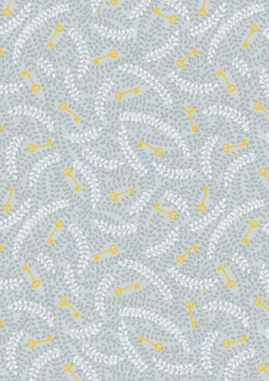 Lewis & Irene Secret Winter Garden Fabric Collection Metallic Gold Keys on Gray Authentic Premium 100% Cotton Fabrics