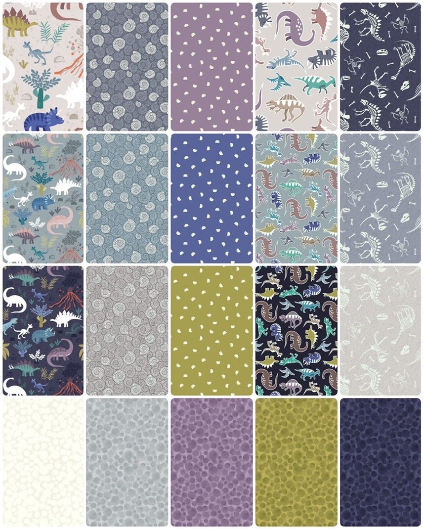 END OF BOLT 17" Glow-In-The-Dark Lewis & Irene Dino Glow Fabric Collection Fossils on Dark Blue A673.3