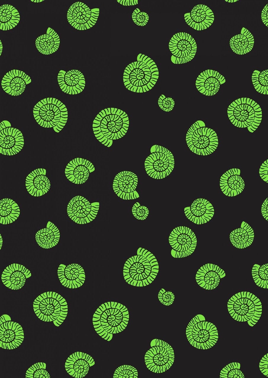 Lewis & Irene Dino Glow Fabric Collection Ammonites on Dark Grey A673.3