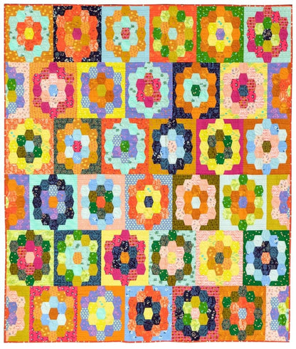 Sew Kind of Wonderful Hexie Meadow Quilt Pattern Finished Size 72"x87"
