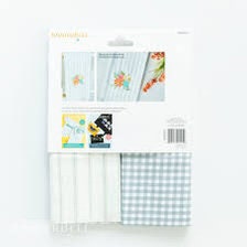 Kimberbell Kimberbellishments Blanks Gingham & Pin Stripes Tea Towels Set - Cream and Grey