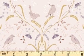 Lewis & Irene Meadowside Fabric Collection Bird By Bird on Ecru Pink Premium 100% Cotton Quilt Shop Quality Fabrics