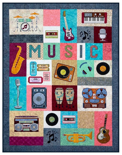 Fabric Confetti & Bruce Allen Designs Feel The Beat Quilt Machine Embroidery CD Finished Size: 54"x74" - BONUS SVG Files