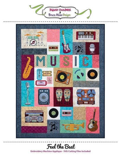 Fabric Confetti & Bruce Allen Designs Feel The Beat Quilt Machine Embroidery CD Finished Size: 54"x74" - BONUS SVG Files
