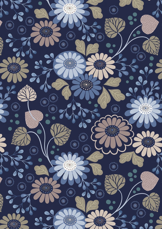 Lewis & Irene Shinrin Yoku Fabric Collection Floral on Indigo Authentic Premium 100% Cotton Quilt Shop Quality Fabrics