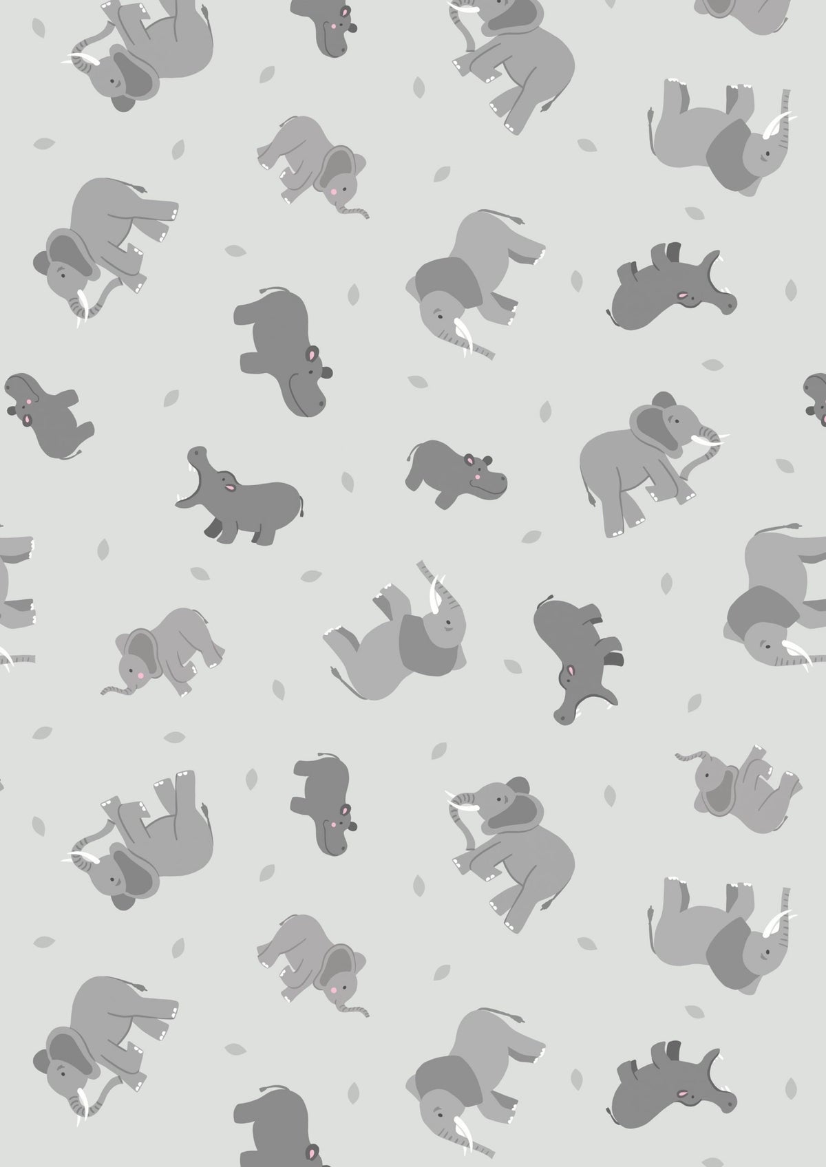 Lewis & Irene Small Things Wild Animals Fabric Collection Elephants and Hippos on Light Grey Authentic remium 100% Cotton Fabrics