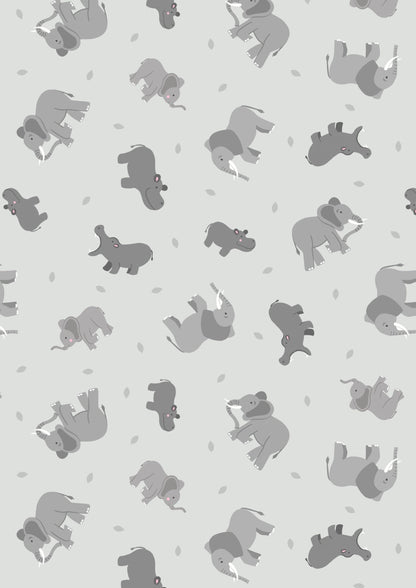 Lewis & Irene Small Things Wild Animals Fabric Collection Elephants and Hippos on Light Grey Authentic remium 100% Cotton Fabrics