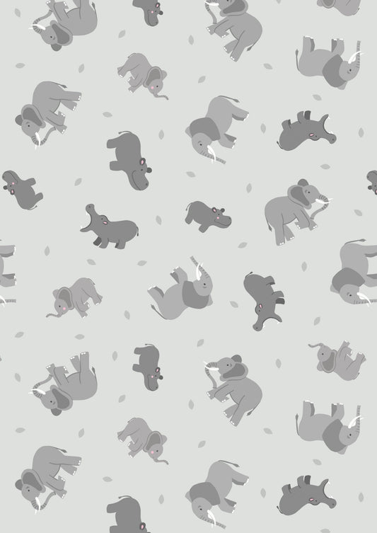 Lewis & Irene Small Things Wild Animals Fabric Collection Elephants and Hippos on Light Grey Authentic remium 100% Cotton Fabrics