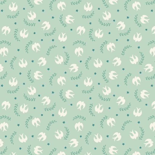 Lewis & Irene Spring Hare Reloved Fabric Collection Little Birdies on Aqua Premium 100% Cotton Quilt Shop Quality Fabrics