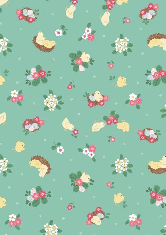 Lewis & Irene Bunny Hop Fabric Collection Chicks on Spring Green A528.3