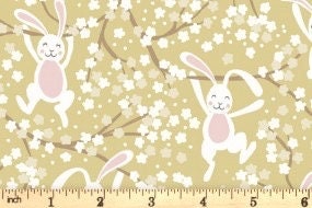 END OF BOLT 10" Lewis & Irene Bunny Hop Fabric Collection Swinging Bunny on Spring Yellow A526.2