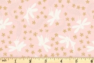 Lewis & Irene Fairy Clocks Fabric Collection Silver Metallic Floral Fairies on Light Pink A507.1