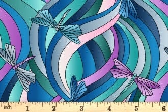 END OF BOLT 1YD20" Lewis & Irene Reflections Fabric Collection Dragonflies on Greens and Blues Premium 100% Cotton Quilt Shop Quality Fabric